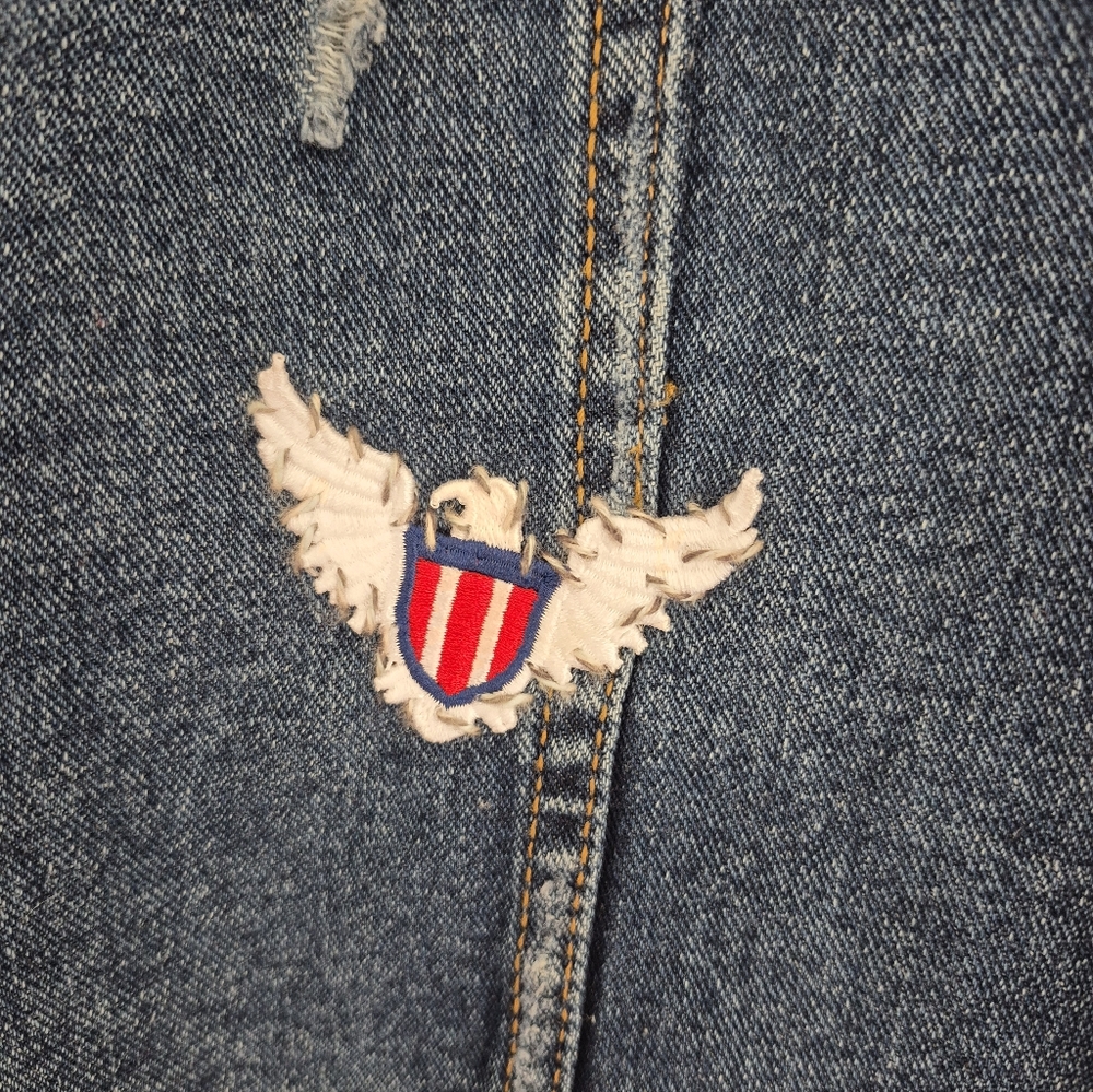 Free People Denim Jacket Cypress Aztec Wool Long Sleeve Distressed BOHO Size M - Picture 10 of 16